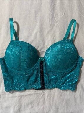 Teal Lace Longline Push-Up Bra corset